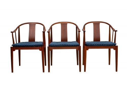 Antiquités - 3 China Chairs Hans J. Wegner Fritz Hans 1981 Mahogany Mid-Century Design