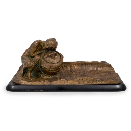 Inkwell "Repos" (Rest) Gustav Gurschner Bronze Marked