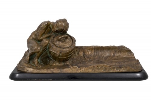 Inkwell &quot;Repos&quot; (Rest) Gustav Gurschner Bronze Marked - Sculpture Style Art nouveau