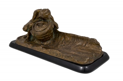 Sculpture  - Inkwell &quot;Repos&quot; (Rest) Gustav Gurschner Bronze Marked