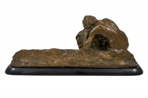 XXe siècle - Encrier "Repos" Gustav Gurschner bronze marqué