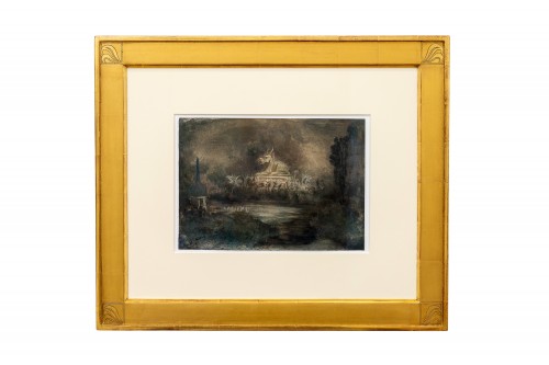 Aquarelle gouache « Tombeau chinois » Alfred Kubin vers 1906 - Gravures et livres anciens Style Art nouveau