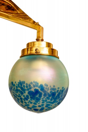 Jugendstil chandelier with glass shades Loetz Orchis decoration ca. 1902 - Lighting Style Art nouveau