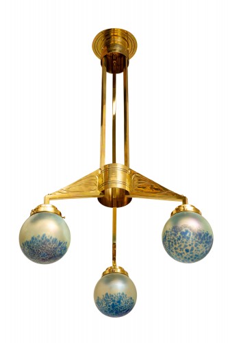 Lighting  - Jugendstil chandelier with glass shades Loetz Orchis decoration ca. 1902
