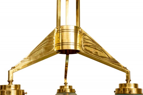 Jugendstil chandelier with glass shades Loetz Orchis decoration ca. 1902 - 