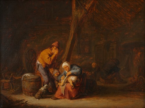 Adrian van Ostade (1610-1685) - Intérieur d’une grange avec des paysans