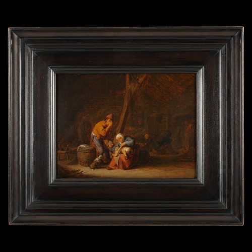 Tableaux et dessins Tableaux XVIIe siècle - Adrian van Ostade (1610-1685) - Intérieur d’une grange avec des paysans