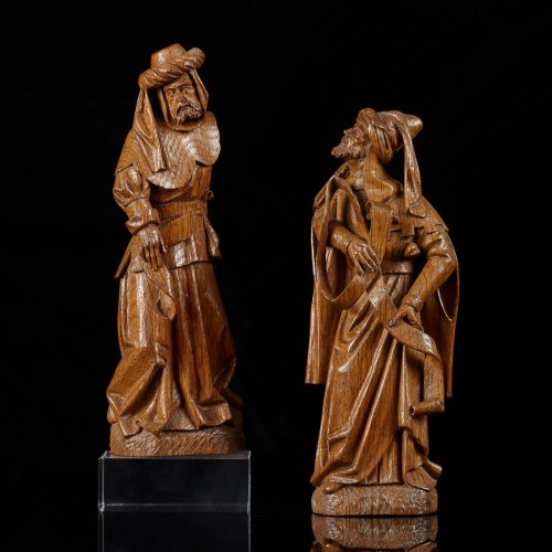 Deux prophètes tenant des rouleaux de texte - Sculpture Style Moyen Âge