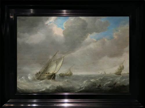 Willem van Diest ( c.1610 – 1663/73) - Marine avec 'Smalschepen'  - Tableaux et dessins Style Louis XVI