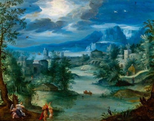 Attribué à Otto van Veen (1556-1629) - Paysage avec le baptême du Christ