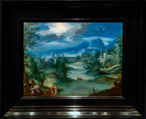 Attribué à Otto van Veen (1556-1629) - Paysage avec le baptême du Christ - Tableaux et dessins Style Renaissance