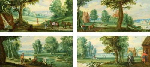 Quatre paysages pastoraux avec des paysans - Attribué à Izaak van Oosten (1613-1661)