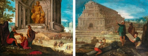 The Statue of Jupiter in Olympia & Temple of Diana at Ephesus - Attributed to Louis de Caullery (1580-1621)