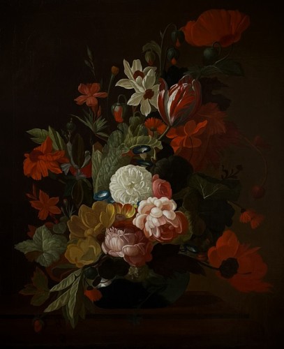 Nature morte avec des tulipes et volatiles - Maître des Pays-Bas du Nord dernier quart du XVIIe siècle 