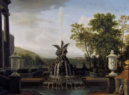 An Architectural Capriccio of an Italianate Palatial Garden - Isaac de Moucheron (1667-1744)