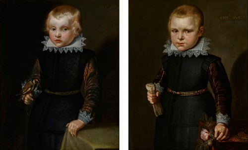 Portrait of a Boy holding a Rose & A Portrait of a Boy holding a Goldfinch