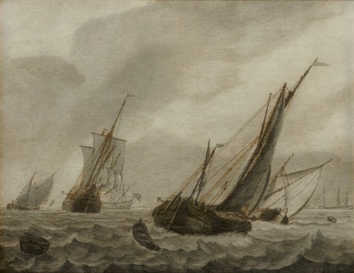 Cornelis Pietersz. de Mooy (ca. 1640 -1693) - Ships on Choppy Waters