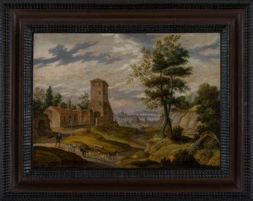 Paysans avec Rome en arrière plan par izaack Van Oosten - Tableaux et dessins Style 