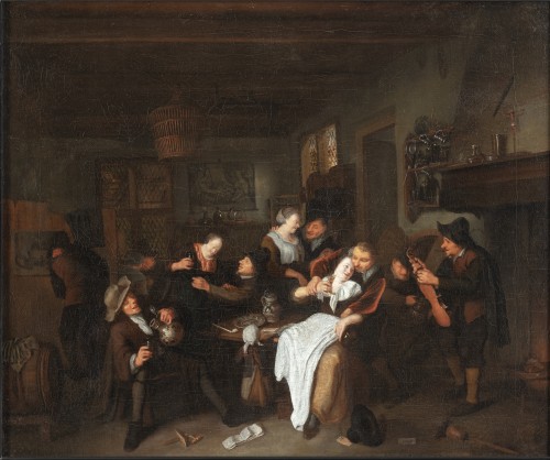 Scène de taverne - Hendrik de valk (1693 - 1717) - Tableaux et dessins Style 