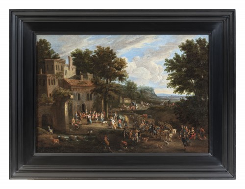 Paysage animé dans un village Matthijs SCHOEVAERDTS (1665-67-1703) - Tableaux et dessins Style 