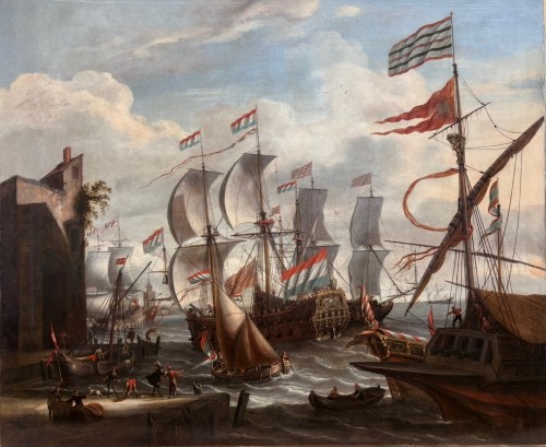 Tableaux et dessins Tableaux XVIIe siècle - Bâteaux quittant le port par Laureys Castro (1650-1700)