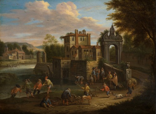 Scène de village au bord d'une rivière - Pieter Bout (entre 1640 et 1658 - 1689 et 1719)
