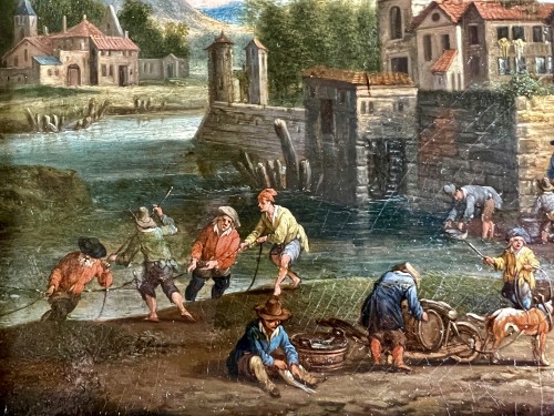 Scène de village au bord d'une rivière - Pieter Bout (entre 1640 et 1658 - 1689 et 1719) - Tableaux et dessins Style 