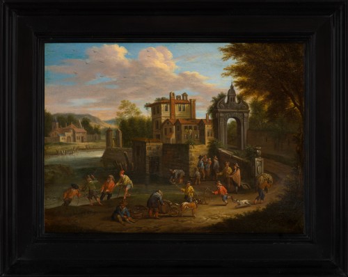 Scène de village au bord d'une rivière - Pieter Bout (entre 1640 et 1658 - 1689 et 1719) - Franck Anelli Fine Art