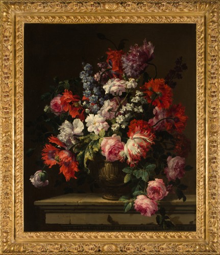 Tableaux et dessins Tableaux XVIIe siècle - Bouquet de fleurs sur un entablement - Jean-Baptiste Monnoyer (1636-1699)