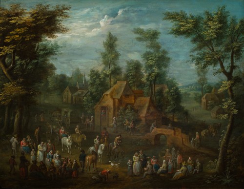Village scene with travelers - Attributed to Carel BESCHEY (1706-1770)