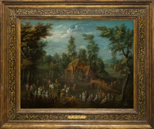 Scène de village avec des voyageurs - Attribué à Carel BESCHEY (1706-1770) - Tableaux et dessins Style 