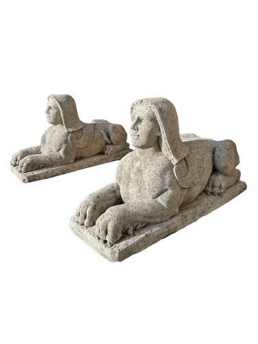 Pair of sphinxes in reconstituted stone