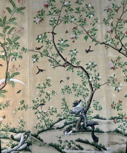 Grand papier peint chinois fin XVIIIe siècle - Objet de décoration Style 