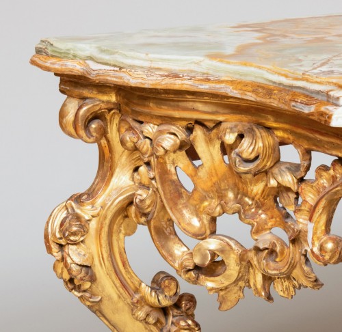 18th century - Italian Rococo Carved Giltwood Console Table