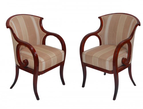 Pair of Neoclassical period, Biedermeier fauteuils