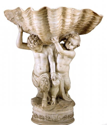 Base de fontaine Italienne de grande dimension, sculpté en marbre