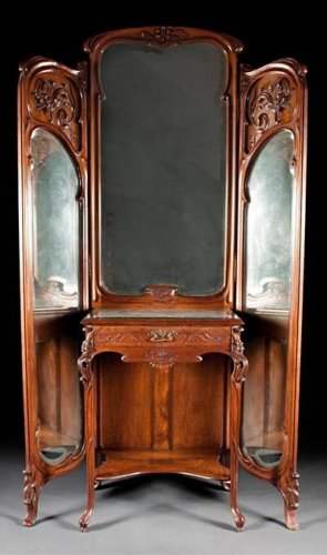 Very fine, French, Art Nouveau period, trifold mirror with vanity - Furniture Style Art nouveau