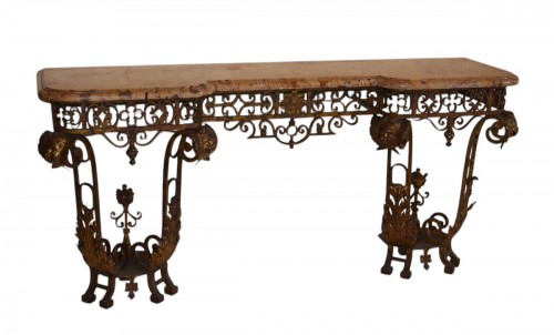 Pair of French, Louis XIV style, wrought-iron consoles