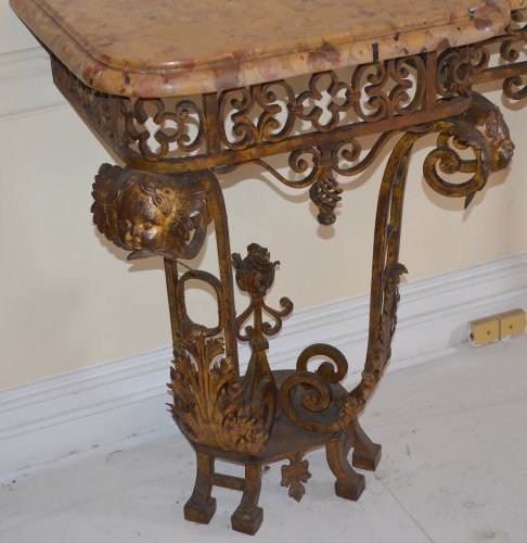 Furniture  - Pair of French, Louis XIV style, wrought-iron consoles