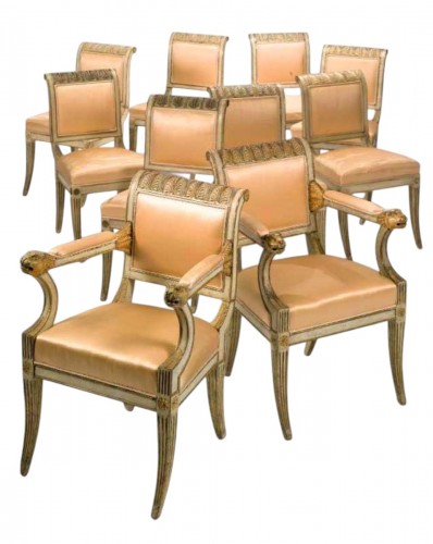 Set of ten Italian, Neoclassical period dining chairs