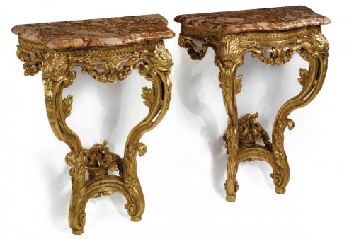 Pair of French, Louis XV-XVI Transition period console tables