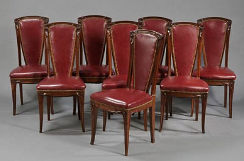 Set of Eight French, Art Nouveau period tall-back dining chairs - Seating Style Art nouveau