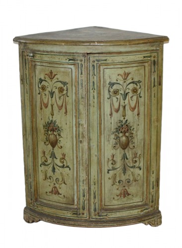 Pair of Italian, Neoclassical, painted corner cabinets