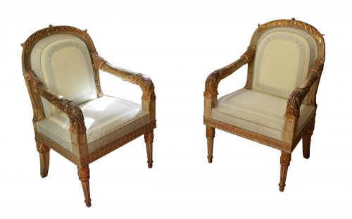 19th century - Pair of Northern Italian, Neoclassical period fauteuils