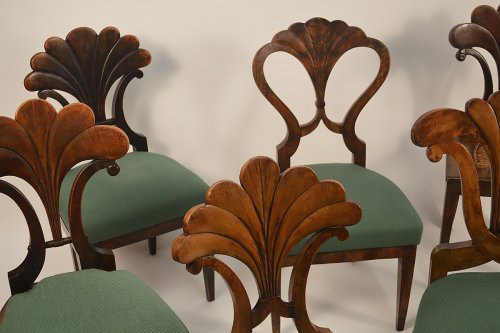 Seating  - Assembled set of seven, Austrian, Biedermeier dining chairs