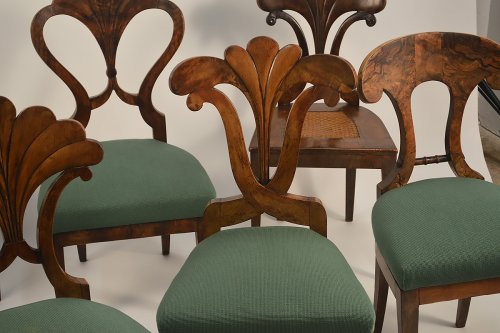 Assembled set of seven, Austrian, Biedermeier dining chairs - 