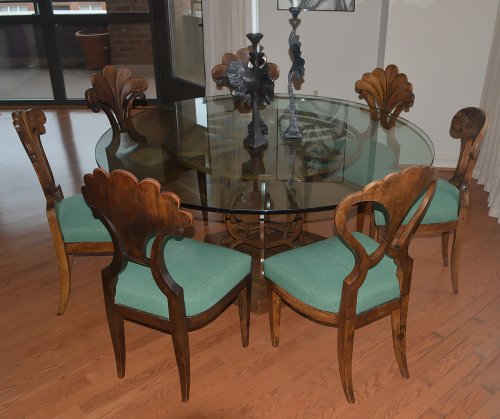 19th century - Assembled set of seven, Austrian, Biedermeier dining chairs