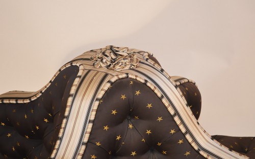 Seating  - English, George IV period, giltwood and upholstered confidante