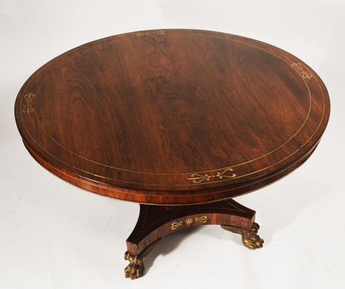 English Regency period, rosewood and brass-inlaid center table - Furniture Style Empire