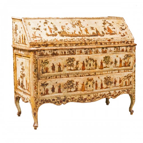 Commode scribanne en lacca povera  d’epoque Louis XV, Italie